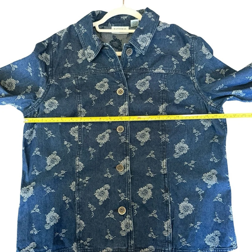 National Wildlife Women's Blue Floral Jean Jacket Size XL Boho Vintage Style
